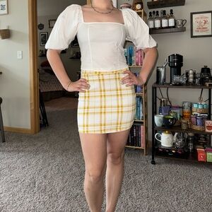 Yellow plaid fitted mini skirt